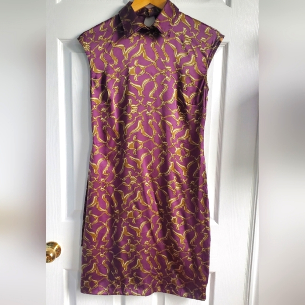 Versace Jeans Couture VJC Vintage Ittierre Silk Purple Sleeveless Dress Sz S